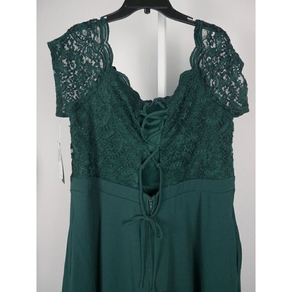 City Studios Women's Trendy Plus Size Green Lace-Bodice Off-The-Shoulder Dress 2 - Picture 5 of 9